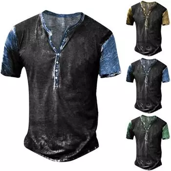 Мужская модная футболка с коротким рукавом и вышивкой с коротким рукавом и принтом на весну и лето L синий