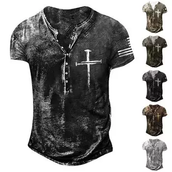 Мужская модная футболка с коротким рукавом и вышивкой с коротким рукавом и принтом на весну и лето L