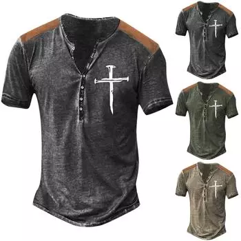 Мужская модная футболка с коротким рукавом и вышивкой с коротким рукавом и принтом на весну и лето S