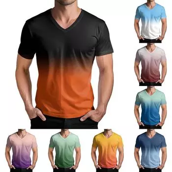 Мужская модная футболка с коротким рукавом и V-образным вырезом L чёрный