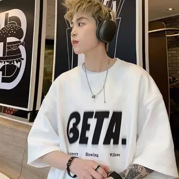 Мужская модная футболка с круглым вырезом и короткими рукавами с принтом для лета, свободный повседневный топ M чёрный