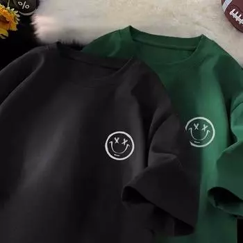 Мужская модная футболка с круглым вырезом и короткими рукавами с принтом для лета, свободный повседневный топ S чёрный