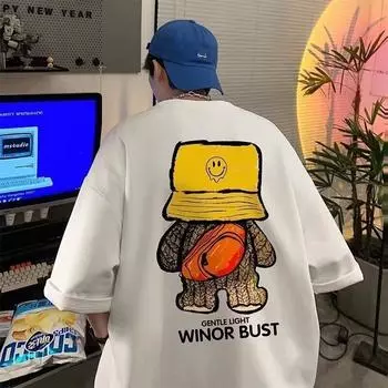 Мужская модная футболка с круглым вырезом и короткими рукавами с принтом для лета, свободный повседневный топ M белый