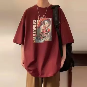 Мужская модная футболка с круглым вырезом и короткими рукавами с принтом для лета, свободный повседневный топ S чёрный