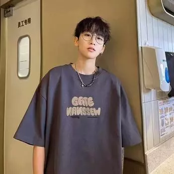 Мужская модная футболка с круглым вырезом и короткими рукавами с принтом для лета, свободный повседневный топ M чёрный