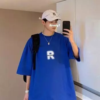 Мужская модная футболка с круглым вырезом и короткими рукавами с принтом для лета, свободный повседневный топ S чёрный