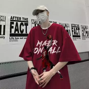 Мужская модная футболка с круглым вырезом и короткими рукавами с принтом для лета, свободный повседневный топ M чёрный