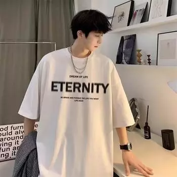 Мужская модная футболка с круглым вырезом и короткими рукавами с принтом для лета, свободный повседневный топ S чёрный