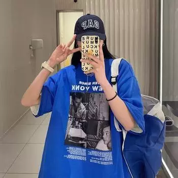 Мужская модная футболка с круглым вырезом и короткими рукавами с принтом для лета, свободный повседневный топ S чёрный