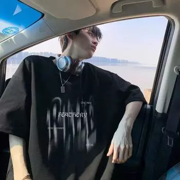 Мужская модная футболка с круглым вырезом и короткими рукавами с принтом для лета, свободный повседневный топ S чёрный