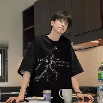 Мужская модная футболка с круглым вырезом и короткими рукавами с принтом для лета, свободный повседневный топ M чёрный