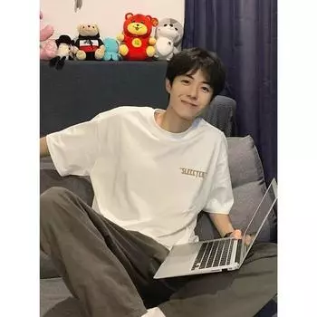 Мужская модная футболка с круглым вырезом и короткими рукавами с принтом для лета, свободный повседневный топ M чёрный