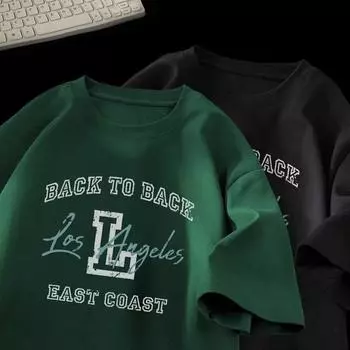 Мужская модная футболка с круглым вырезом и короткими рукавами с принтом для лета, свободный повседневный топ M чёрный