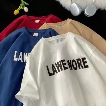 Мужская модная футболка с круглым вырезом и короткими рукавами с принтом для лета, свободный повседневный топ M чёрный