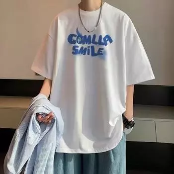 Мужская модная футболка с круглым вырезом и короткими рукавами с принтом для лета, свободный повседневный топ M чёрный