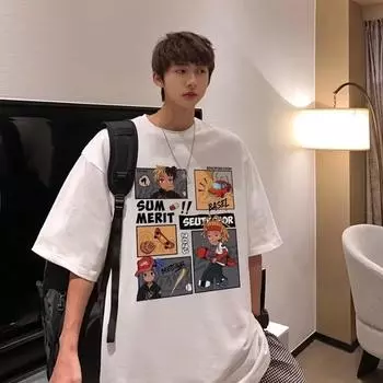 Мужская модная футболка с круглым вырезом и короткими рукавами с принтом для лета, свободный повседневный топ S чёрный