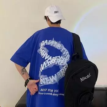 Мужская модная футболка с круглым вырезом и короткими рукавами с принтом для лета, свободный повседневный топ S чёрный