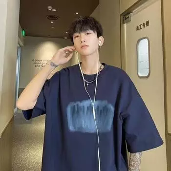 Мужская модная футболка с круглым вырезом и короткими рукавами с принтом для лета, свободный повседневный топ M чёрный