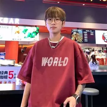 Мужская модная футболка с круглым вырезом и короткими рукавами с принтом для лета, свободный повседневный топ M чёрный