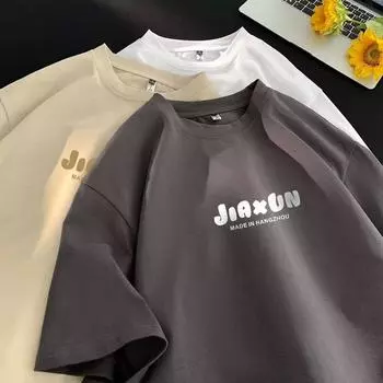 Мужская модная футболка с круглым вырезом и короткими рукавами с принтом для лета, свободный повседневный топ M чёрный