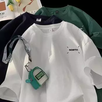 Мужская модная футболка с круглым вырезом и короткими рукавами с принтом для лета, свободный повседневный топ S чёрный