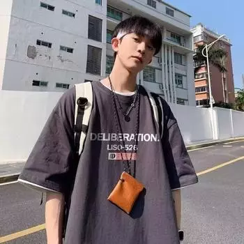 Мужская модная футболка с круглым вырезом и короткими рукавами с принтом для лета, свободный повседневный топ S чёрный