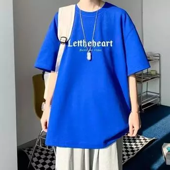 Мужская модная футболка с круглым вырезом и короткими рукавами с принтом для лета, свободный повседневный топ M чёрный