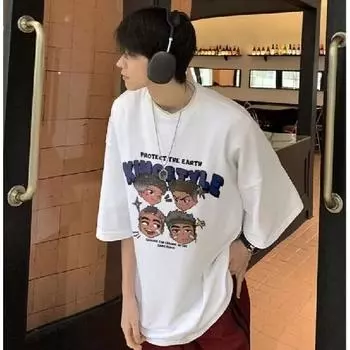 Мужская модная футболка с круглым вырезом и короткими рукавами с принтом для лета, свободный повседневный топ M чёрный