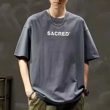 Мужская модная футболка с круглым вырезом и короткими рукавами с принтом для лета, свободный повседневный топ M чёрный