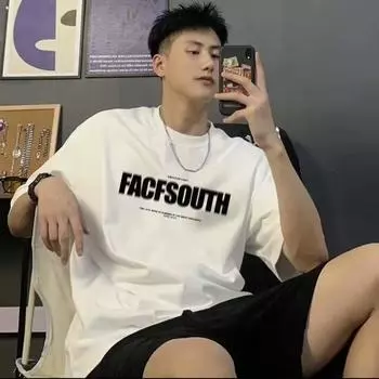 Мужская модная футболка с круглым вырезом и короткими рукавами с принтом для лета, свободный повседневный топ M белый