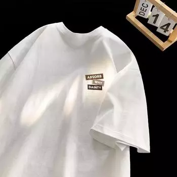 Мужская модная футболка с круглым вырезом и короткими рукавами с принтом для лета, свободный повседневный топ M чёрный