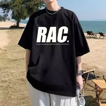 Мужская модная футболка с круглым вырезом и короткими рукавами с принтом для лета, свободный повседневный топ M чёрный