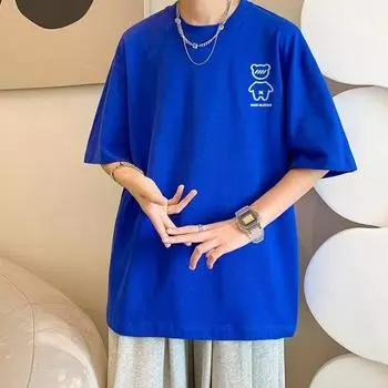 Мужская модная футболка с круглым вырезом и короткими рукавами с принтом для лета, свободный повседневный топ S чёрный