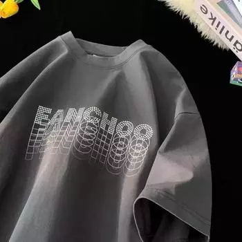 Мужская модная футболка с круглым вырезом и короткими рукавами с принтом для лета, свободный повседневный топ S чёрный