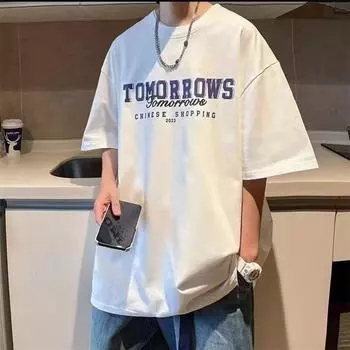 Мужская модная футболка с круглым вырезом и короткими рукавами с принтом для лета, свободный повседневный топ M чёрный