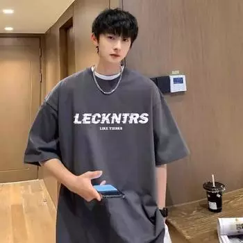 Мужская модная футболка с круглым вырезом и короткими рукавами с принтом для лета, свободный повседневный топ M чёрный