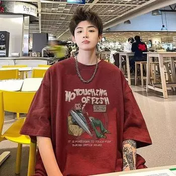 Мужская модная футболка с круглым вырезом и короткими рукавами с принтом для лета, свободный повседневный топ M чёрный