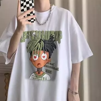 Мужская модная футболка с круглым вырезом и короткими рукавами с принтом для лета, свободный повседневный топ M чёрный