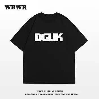 Мужская модная футболка с круглым вырезом и короткими рукавами с принтом для лета, свободный повседневный топ S чёрный