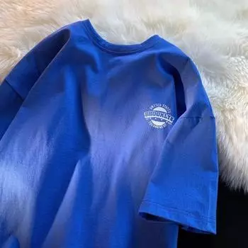 Мужская модная футболка с круглым вырезом и короткими рукавами с принтом для лета, свободный повседневный топ S чёрный