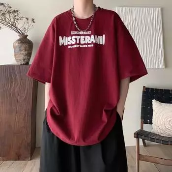 Мужская модная футболка с круглым вырезом и короткими рукавами с принтом для лета, свободный повседневный топ M чёрный