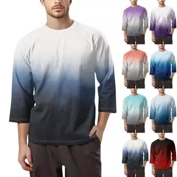 Мужская модная футболка с круглым вырезом и рукавом 3/4 XXXXL тёмно-синий