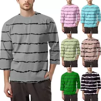 Мужская модная футболка с круглым вырезом и рукавом 3/4 XXXXL