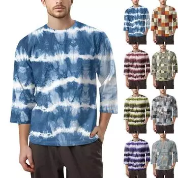 Мужская модная футболка с круглым вырезом и рукавом 3/4 XL синий