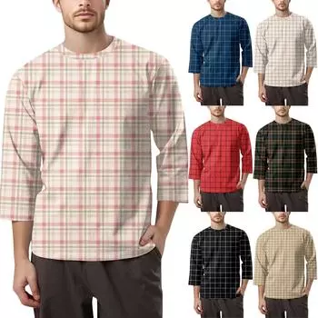 Мужская модная футболка с круглым вырезом и рукавом 3/4 L бежевый