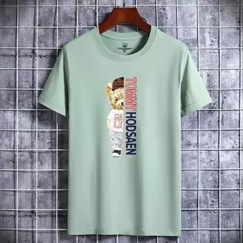 Мужская модная футболка с полулицым медведем и принтом, футболка из чистого хлопка с короткими рукавами XXL