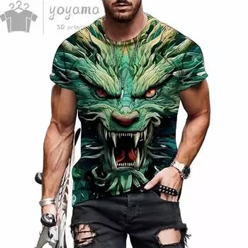 Мужская модная футболка с принтом дракона на 3D-принте с коротким рукавом, летняя повседневная одежда, мужская персонализированная уличная одежда Harajuku, футболка с круглым вырезом S