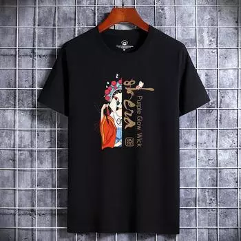 Мужская модная футболка с принтом Пекинской оперы, футболка из чистого хлопка с короткими рукавами S