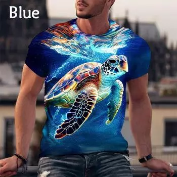 Мужская модная футболка с забавным 3D-принтом черепахи и графикой морской черепахи, повседневная футболка с коротким рукавом, топы S синий