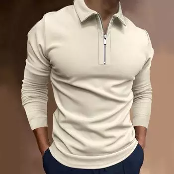 Мужская модная футболка с застежкой-молнией и длинными рукавами, пуловер с лацканами, блузка M темно-синий